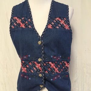 Casey & Max Vest M Denim Button Down Embroidered